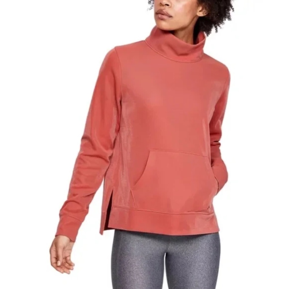 NWOT Under Armour Women's Fleece Mock Mirage Sweatshirt in a pink salmon Large